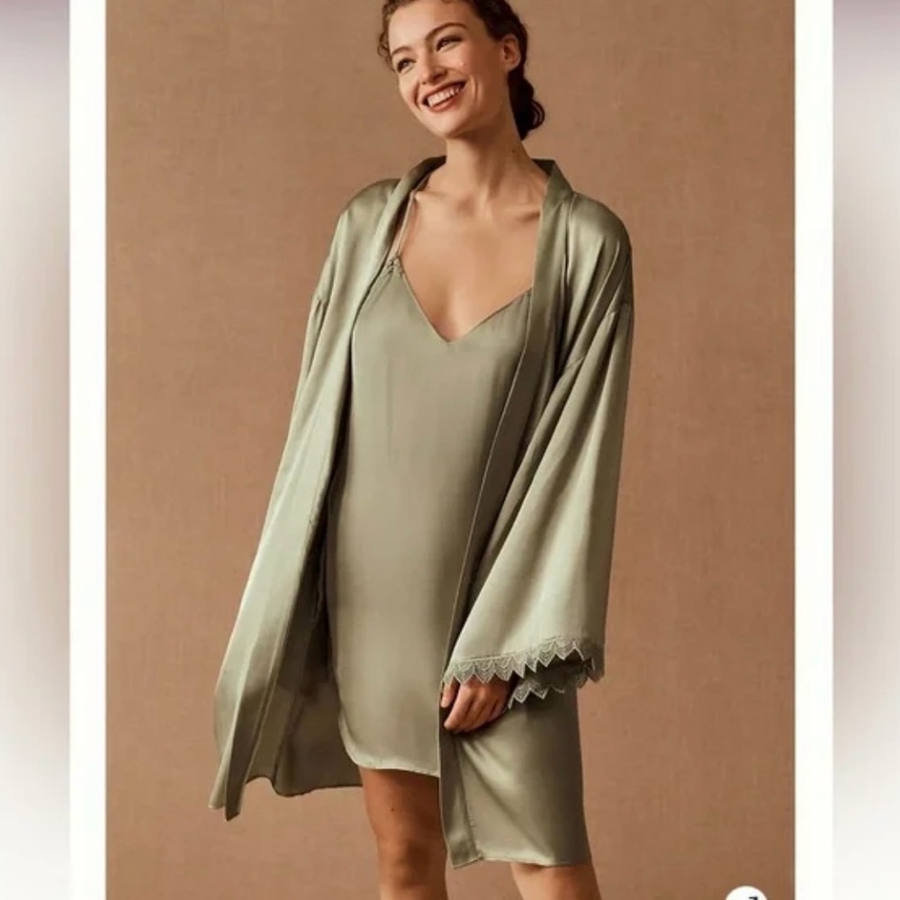 BHLDN Satin Sage Robe, S